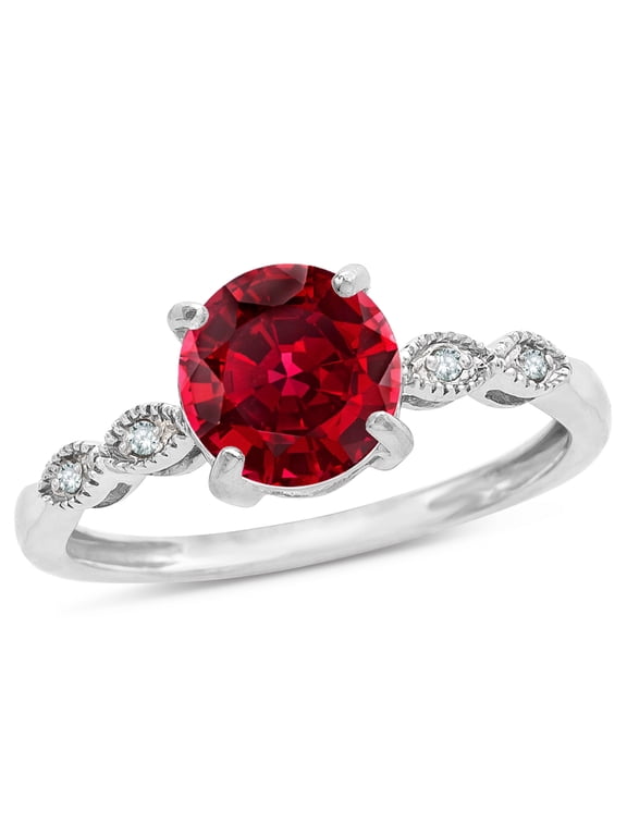� Round 7mm Created Ruby Vintage Antique Look Engagement Promise Ring