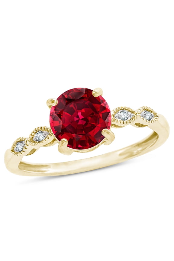 � Round 7mm Created Ruby Vintage Antique Look Engagement Promise Ring