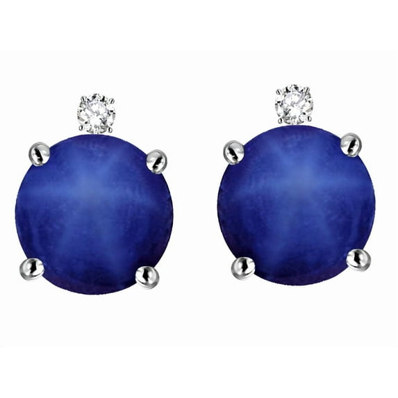 Star K� Round 7mm Created Star Sapphire Stud Earrings with Accent Stone on Top