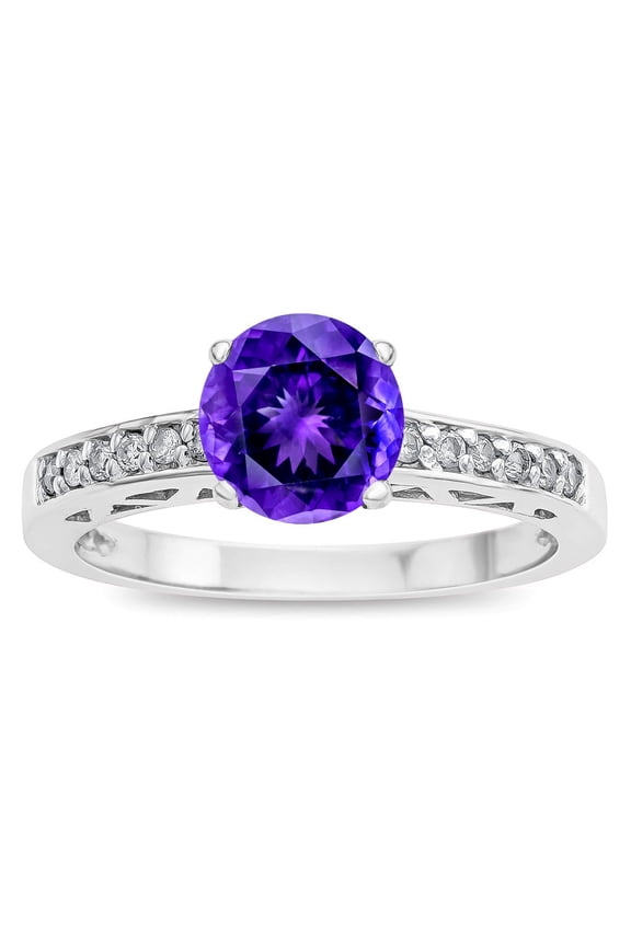 � Round 7mm Genuine Amethyst Channel Set Engagement Promise Ring