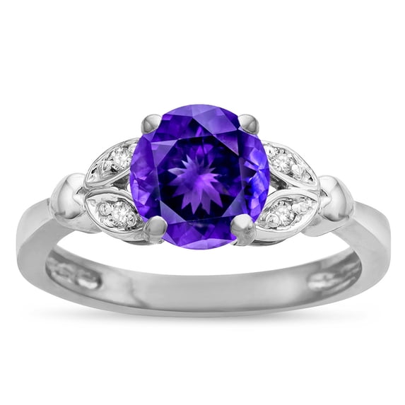 Star K � Round 7mm Genuine Amethyst Marquee Design Promise Engagement Ring