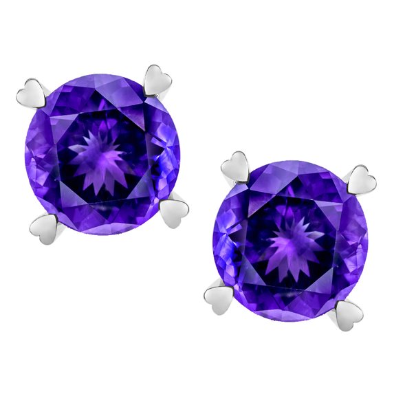 Star K� Round 7mm Genuine Amethyst Screw Back Stud Earrings with Heart Prongs