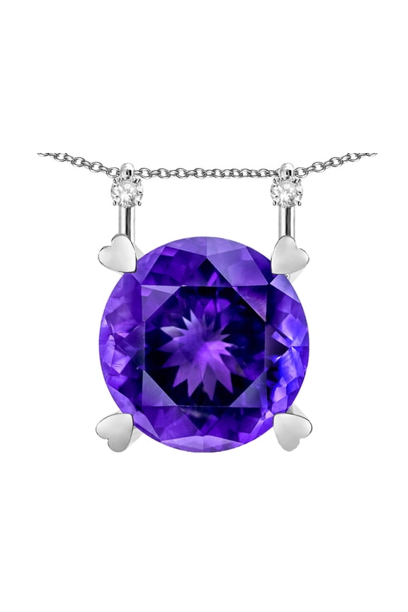 � Round 7mm Genuine Amethyst Stackable Mothers Hearts Pendant