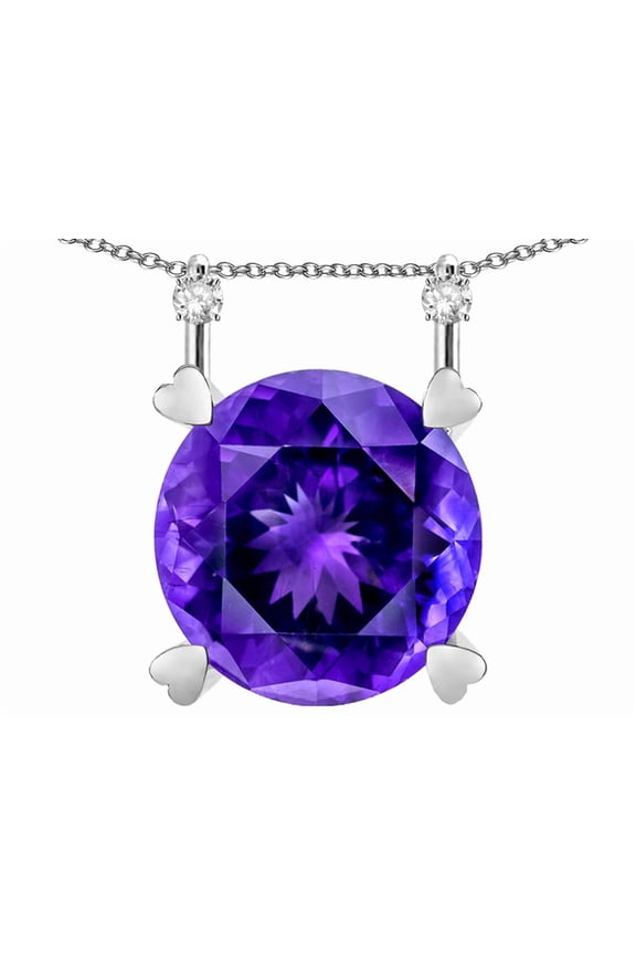 � Round 7mm Genuine Amethyst Stackable Mothers Hearts Pendant