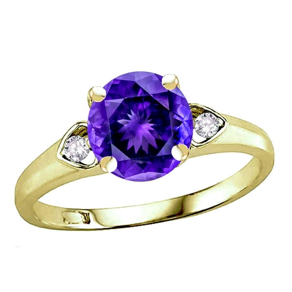 Star K� Round 7mm Genuine Amethyst Three 3 Stone Heart Engagement Promise Wedding Ring
