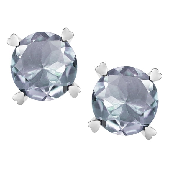 Star K� Round 7mm Genuine Aquamarine Push Back Stud Earrings with Heart Prongs