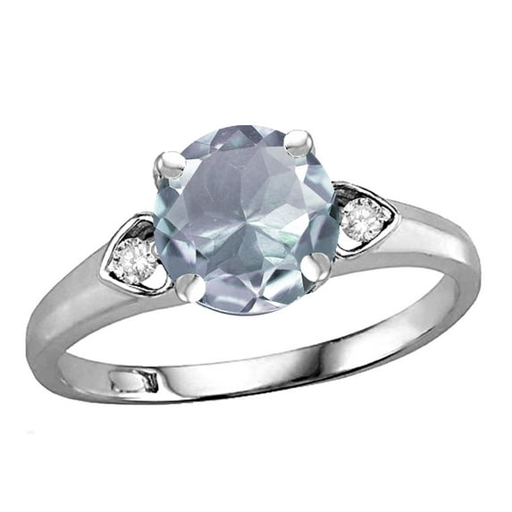 Star K� Round 7mm Genuine Aquamarine Three 3 Stone Heart Engagement Promise Wedding Ring