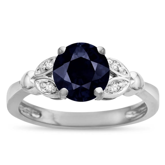 Star K � Round 7mm Genuine Black Sapphire Marquee Design Promise Engagement Ring