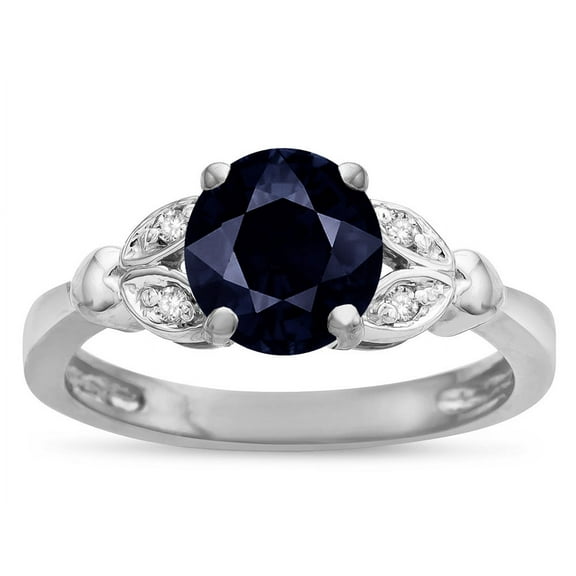 Star K � Round 7mm Genuine Black Sapphire Marquee Design Promise Engagement Ring