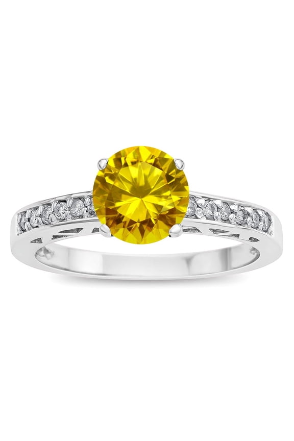 � Round 7mm Genuine Citrine Channel Set Engagement Promise Ring