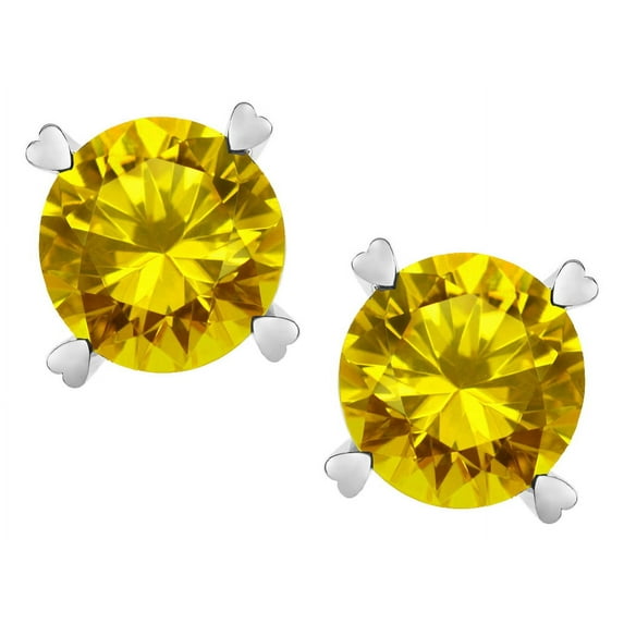 Star K� Round 7mm Genuine Citrine Push Back Stud Earrings with Heart Prongs