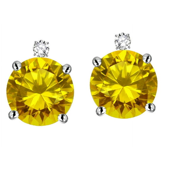 Star K� Round 7mm Genuine Citrine Screw Back Stud Earrings with Accent Stone on Top