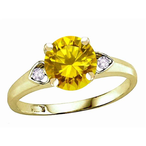 Star K� Round 7mm Genuine Citrine Three 3 Stone Heart Engagement Promise Wedding Ring