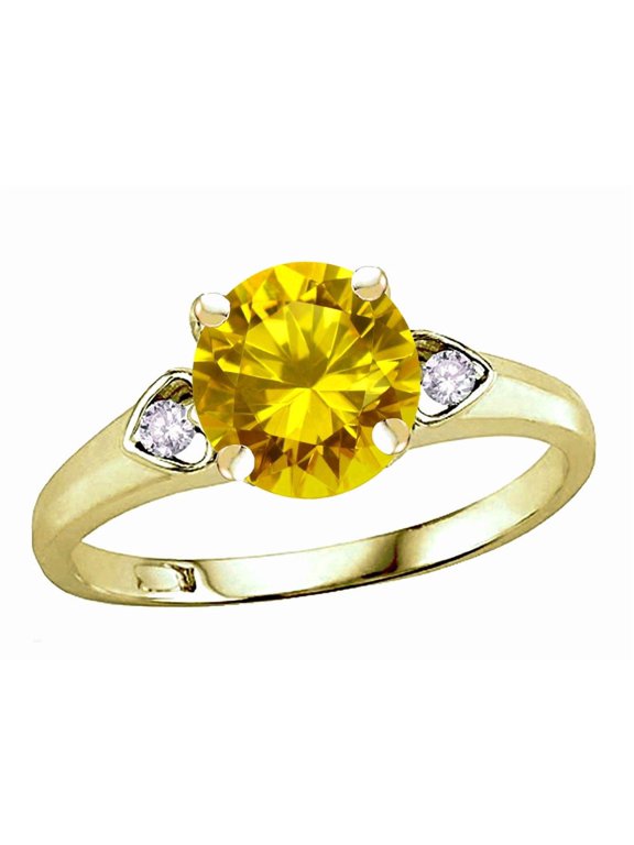 � Round 7mm Genuine Citrine Three 3 Stone Heart Engagement Promise Wedding Ring