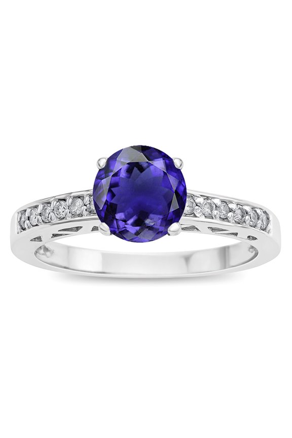 � Round 7mm Genuine Iolite Channel Set Engagement Promise Ring