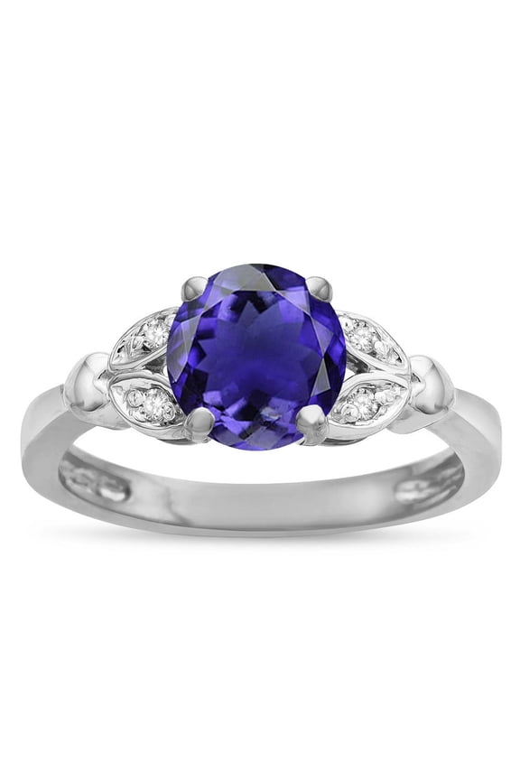 � Round 7mm Genuine Iolite Marquee Design Promise Engagement Ring