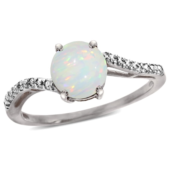 Star K � Round 7mm Genuine Opal Bypass solitaire engagement promise ring