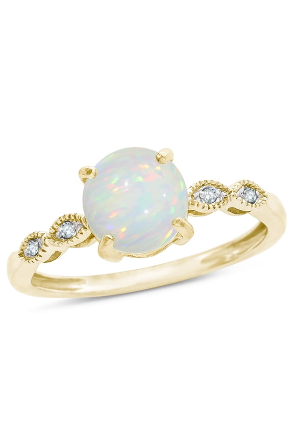 � Round 7mm Genuine Opal Vintage Antique Look Engagement Promise Ring