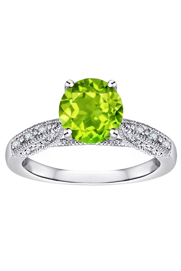� Round 7mm Genuine Peridot Antique Vintage Style Solitaire Engagement Promise Ring