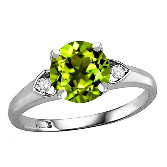 Star K� Round 7mm Genuine Peridot Three 3 Stone Heart Engagement Promise Wedding Ring