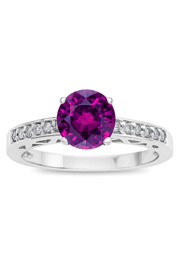 � Round 7mm Genuine Rhodolite Channel Set Engagement Promise Ring