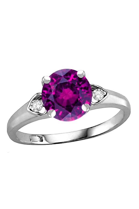 � Round 7mm Genuine Rhodolite Three 3 Stone Heart Engagement Promise Wedding Ring