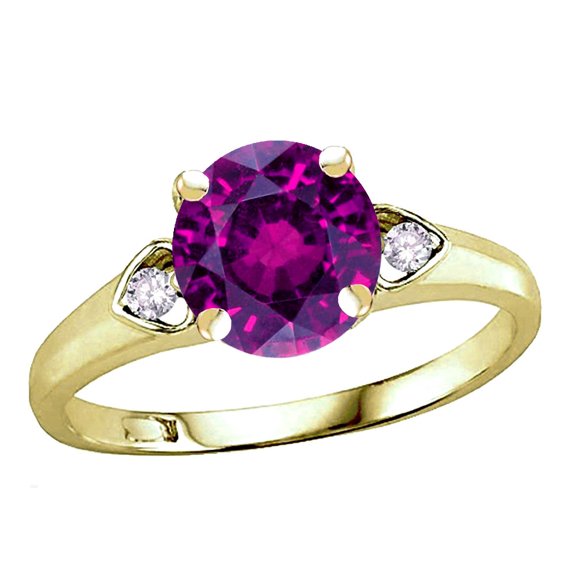 Star K� Round 7mm Genuine Rhodolite Three 3 Stone Heart Engagement Promise Wedding Ring