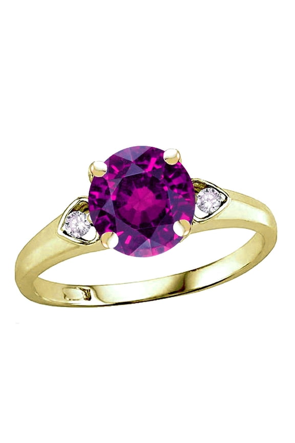 � Round 7mm Genuine Rhodolite Three 3 Stone Heart Engagement Promise Wedding Ring