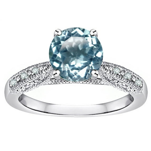 Star K� Round 7mm Genuine Sky Blue Topaz Antique Vintage Style Solitaire Engagement Promise Ring