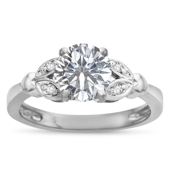 Star K � Round 7mm Genuine White Topaz Marquee Design Promise Engagement Ring