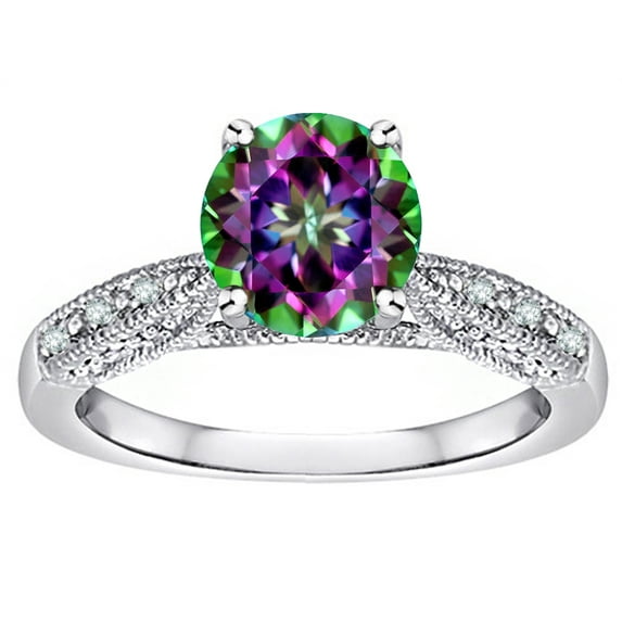 Star K� Round 7mm Mystic Topaz Antique Vintage Style Solitaire Engagement Promise Ring