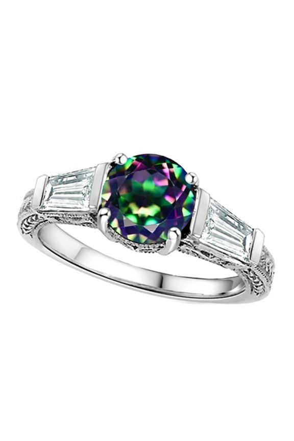 � Round 7mm Rainbow Mystic Quartz Engagement Ring