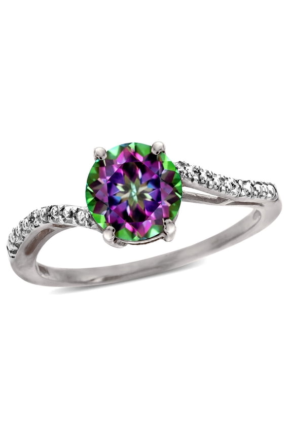 � Round 7mm Rainbow Mystic Topaz Bypass engagement promise solitaire ring