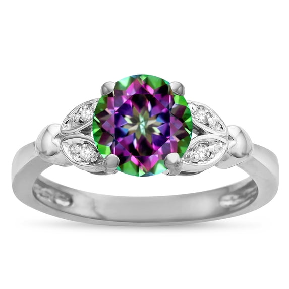 Star K � Round 7mm Rainbow Mystic Topaz Marquee Design Promise Engagement Ring