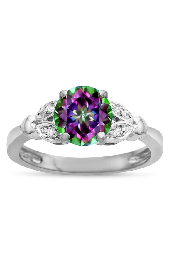 � Round 7mm Rainbow Mystic Topaz Marquee Design Promise Engagement Ring