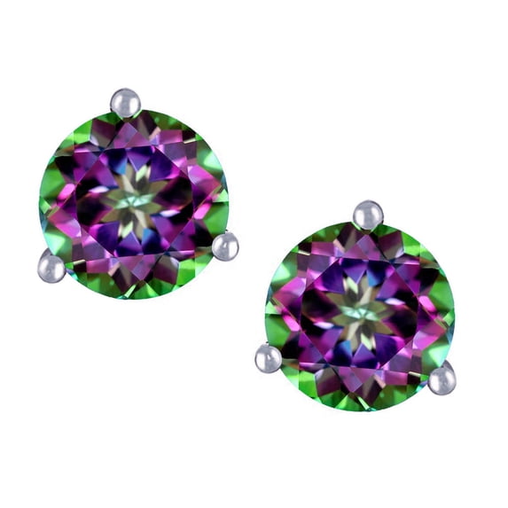 Star K� Round 7mm Rainbow Mystic Topaz Three 3 prong Martini push back Stud earrings