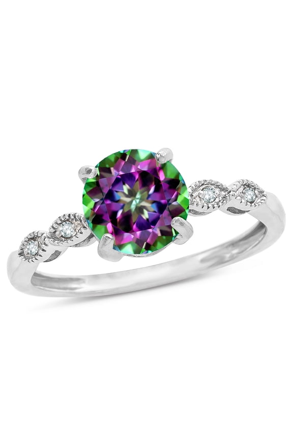 � Round 7mm Rainbow Mystic Topaz Vintage Antique Look Engagement Promise Ring