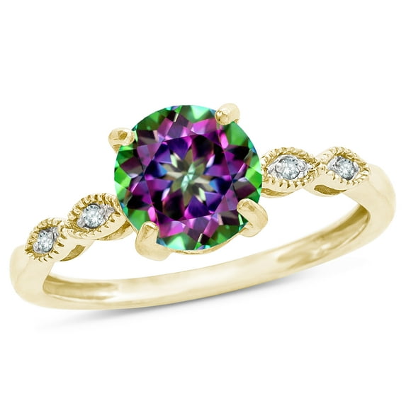 Star K� Round 7mm Rainbow Mystic Topaz Vintage Antique Look Engagement Promise Ring
