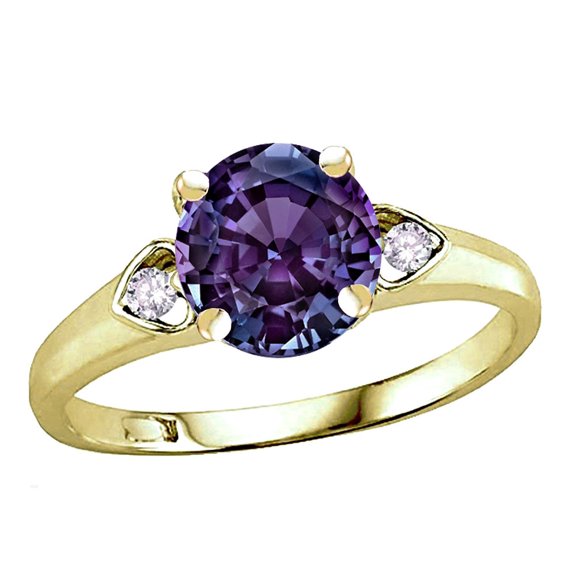 Star K� Round 7mm Simulated Alexandrite Three 3 Stone Heart Engagement Promise Wedding Ring