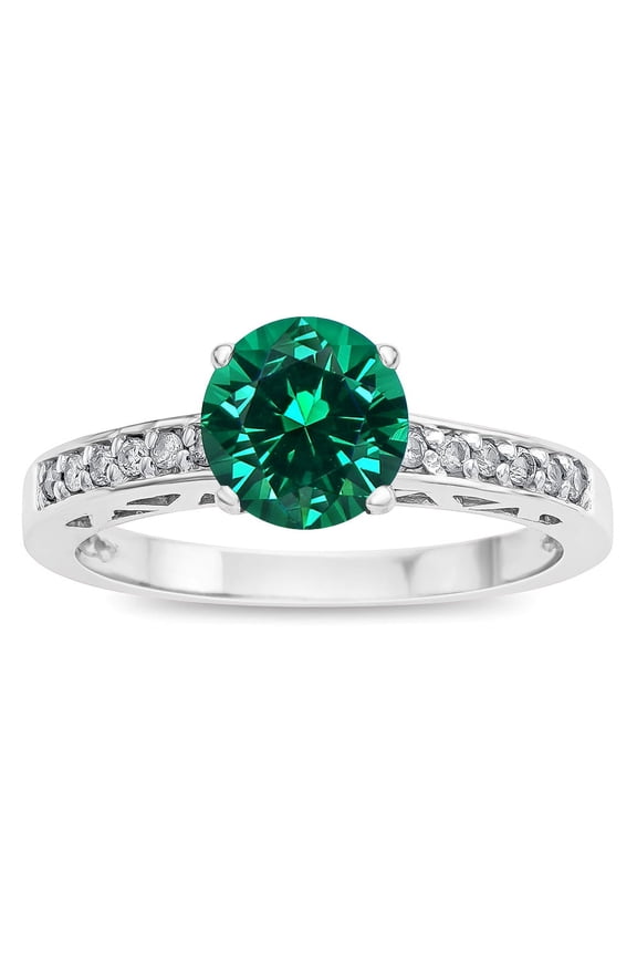 � Round 7mm Simulated Emerald Channel Set Engagement Promise Ring