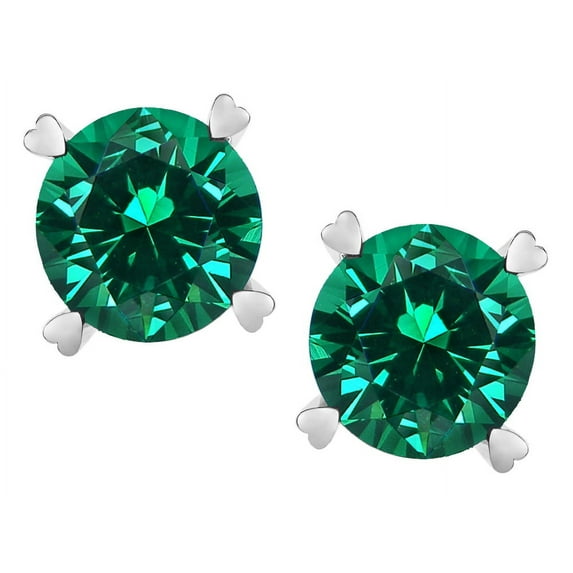 Star K� Round 7mm Simulated Emerald Push Back Stud Earrings with Heart Prongs