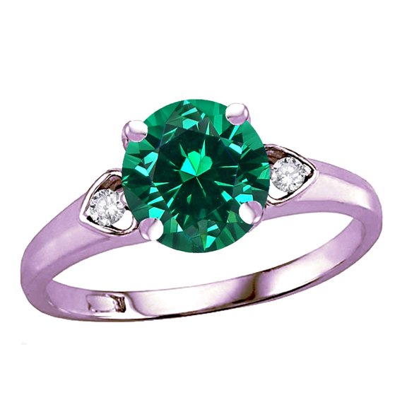 Star K� Round 7mm Simulated Emerald Three 3 Stone Heart Engagement Promise Wedding Ring
