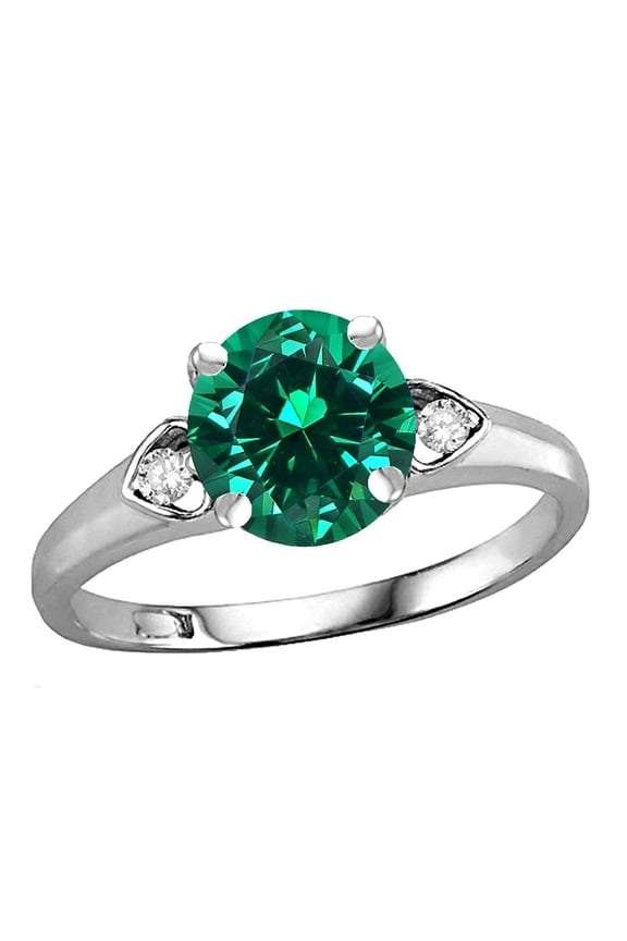 � Round 7mm Simulated Emerald Three 3 Stone Heart Engagement Promise Wedding Ring