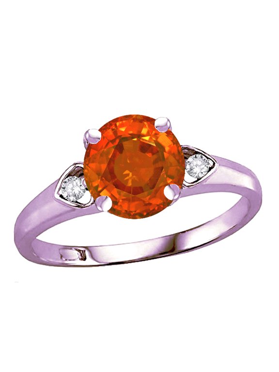 � Round 7mm Simulated Fire Opal Three 3 Stone Heart Engagement Promise Wedding Ring