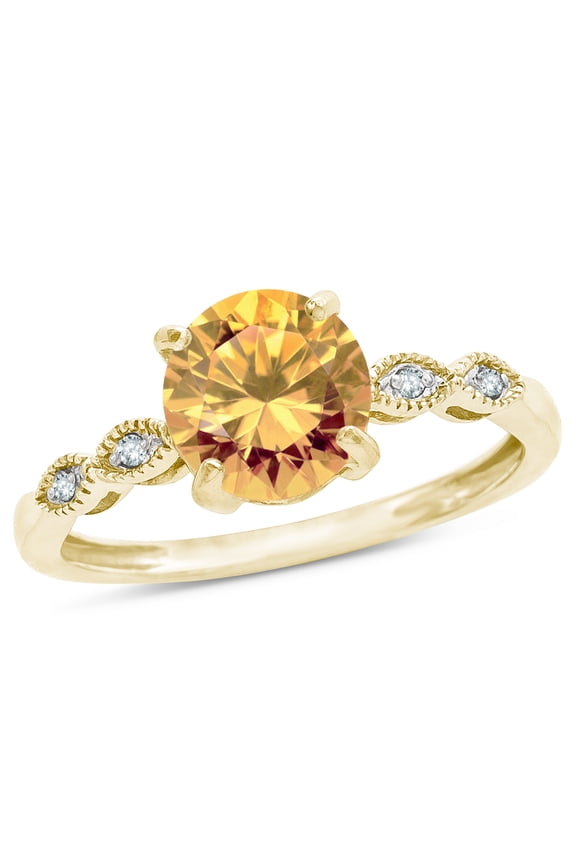 � Round 7mm Simulated Imperial Yellow Topaz Vintage Antique Look Engagement Promise Ring