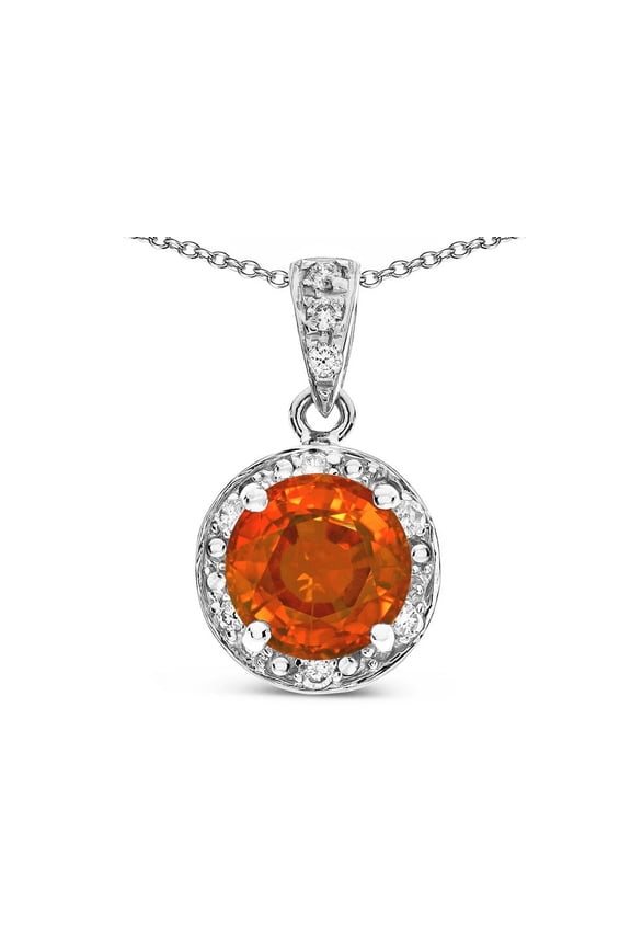 Round 7mm Simulated Orange Mexican Fire Opal Classic Halo Pendant Necklace