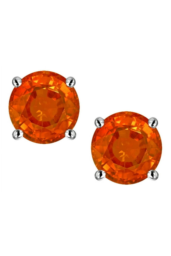 � Round 7mm Simulated Orange Mexican Fire Opal Classic Screw Back Stud Earrings