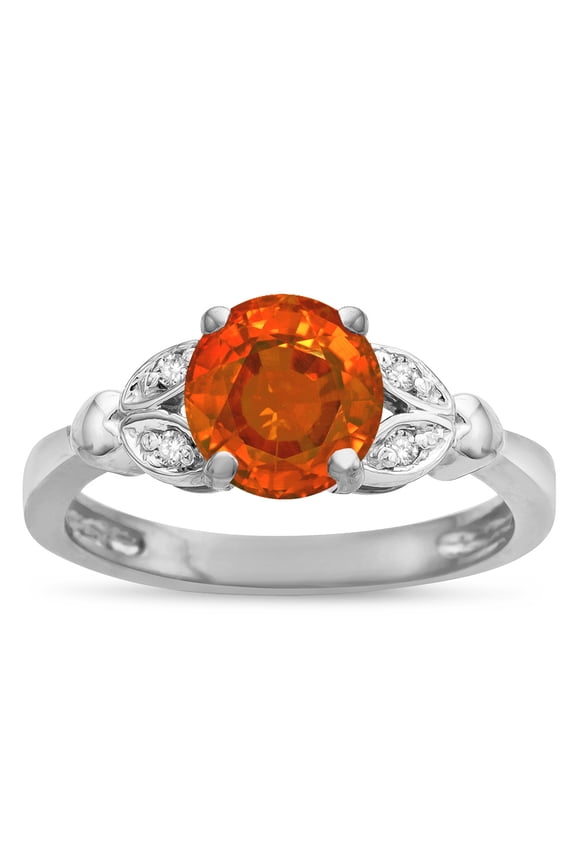 � Round 7mm Simulated Orange Mexican Fire Opal Marquee Design Promise Engagement Ring