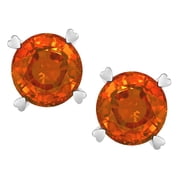 Star K  Round 7mm Simulated Orange Mexican Fire Opal Push Back Stud Earrings with Heart Prongs