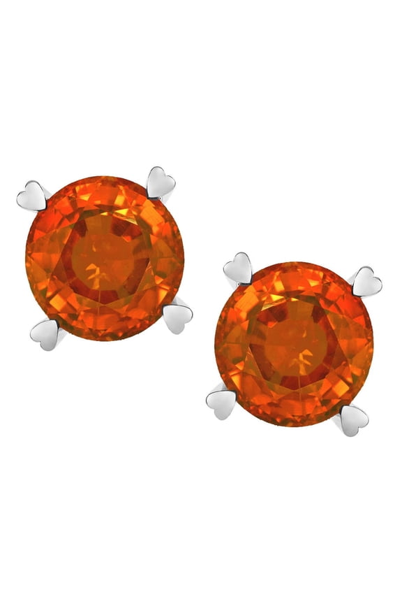 � Round 7mm Simulated Orange Mexican Fire Opal Push Back Stud Earrings with Heart Prongs